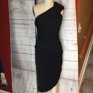 Halston Heritage black ruched one shoulder fabulous sexy dress PERFECT LBD